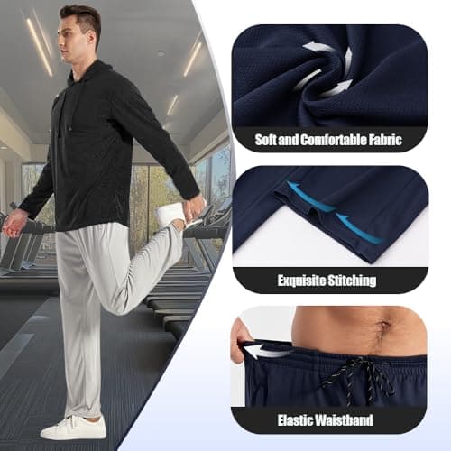 ZH 3PC Men's Breathable Zipper Mesh Jogger Pants - Comfortable for Sports & Casual Wear