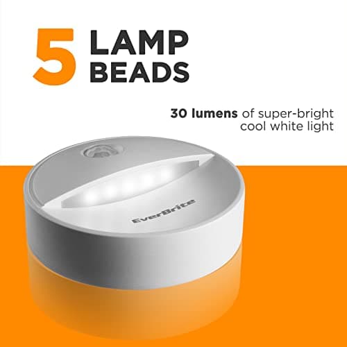 EverBrite LED Motion Sensor Night Light - Cool White, Kitchen & Bathroom, Automated On & Off, 6-Pack with 18 AAA Batteri