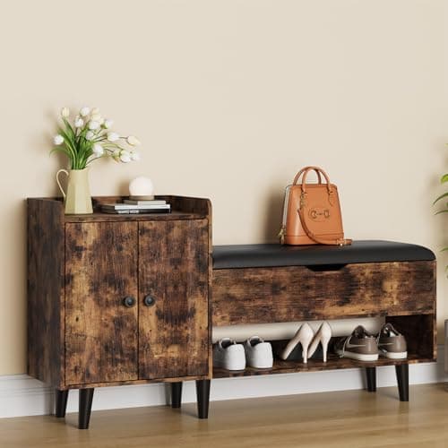 50" Entryway Shoe Bench with Hidden Storage | Storage Bench with Shelf and Cabinet for Bedroom, Living Room, and Hallway
