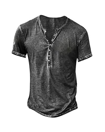Beautyshow Mens Distressed Henley Shirts Casual Button Down for Men Retro Short Sleeve Tee Shirts