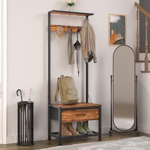 LUMTOK Multi-Purpose Hall Tree Organizer for Living Room and Bedroom (Rustic Brown)
| LUMTOK Hall Tree with Bench and S