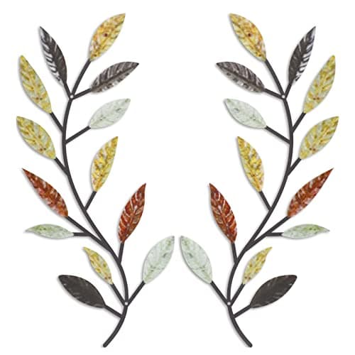 Zhengmy Vintage Brown Metal Tree Leaf Wall Decor for Living Room and Hallway Outdoor Decoration(2 Pieces)