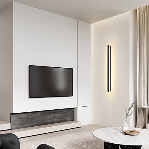 Modern Plug-in Long Wall Sconce, 39" Black Matte LED Wall Lights, 20W Warm White 3000K Acrylic Indoor Wall Lamp for Bedr