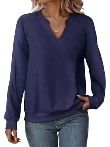 EADINVE Women Casual Long Sleeve V Neck Sweatshirts Cute Loose Fit Lightweight Pullover Tops for Comfortable Everyday We