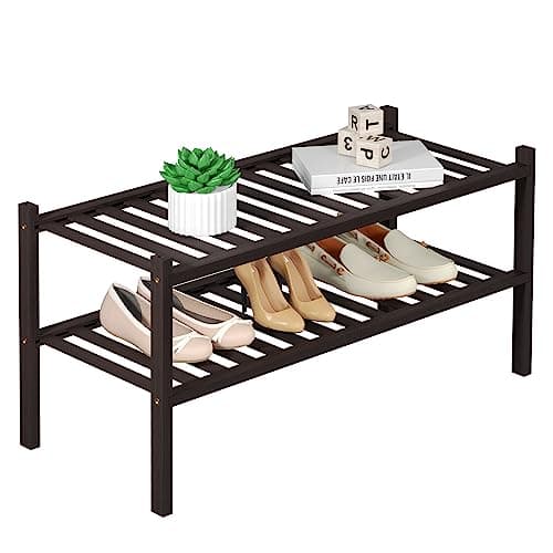 Black 3 Tier Bamboo Shoe Rack for Closet Free Standing Wood Shoe Shelf Storage Organizer for Entryway Small Space Stacka