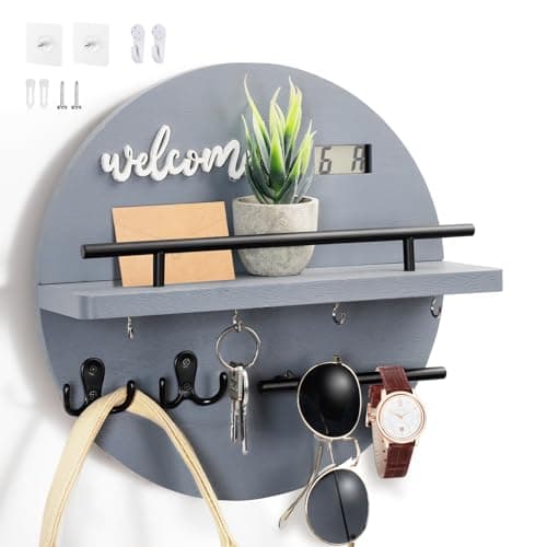 Round Wooden Key Holder for Wall Entryway Mudroom Organizer