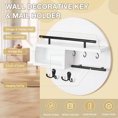 Quick Ma Key Holder Wall Mount, Wooden Decorative Key Rack with Shelf for Entryway Organization, Concealed Storage, 12