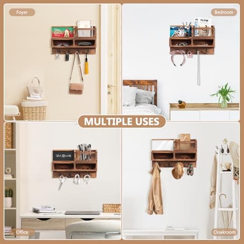 Wooden Mail and Key Holder Wall Mount with Chalkboard and Mirror Brown 8 Hooks 3 Cards Type 1  
Wooden Mail Key Organize