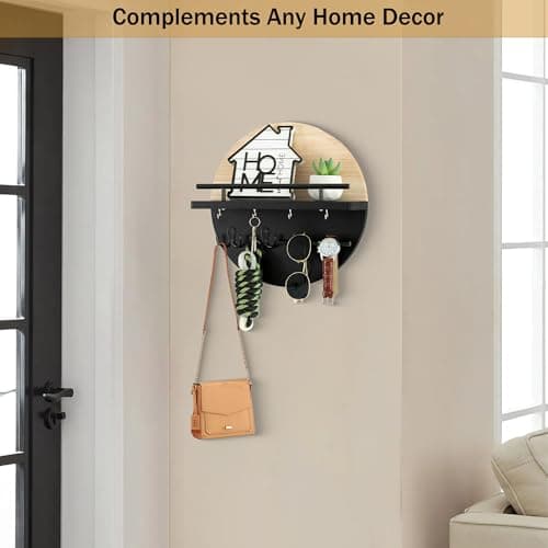 Wall Decorative Key Holder with Shelf and Hooks - Rustic Home Decor for Mail Organization and Entryway Organization
| M