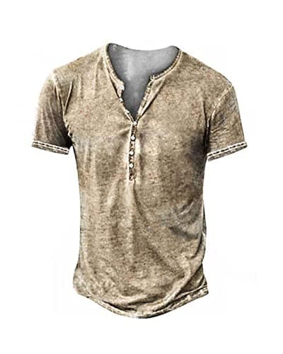 Beautyshow Mens Distressed Henley Shirts Casual Button Down for Men Retro Short Sleeve Tee Shirts