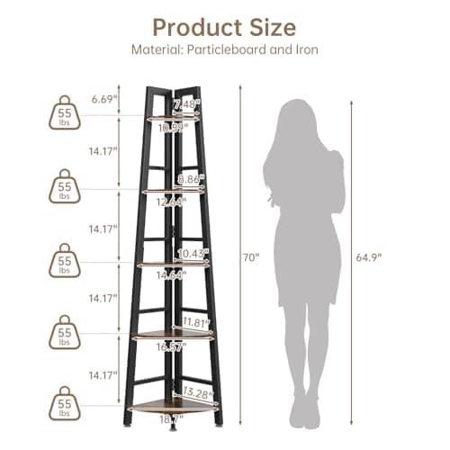 OtterOsis 5-Tier Heavy-Duty Corner Shelf Stand (Brown)
| OtterOsis 70 Inch Tall Display Shelf with LED Light (Brown)
|