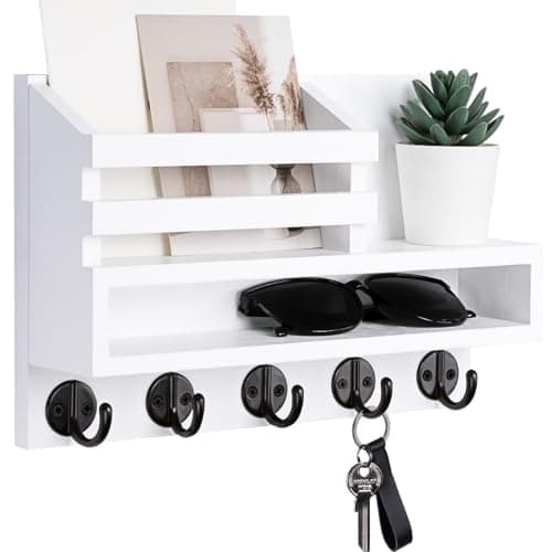Key and Mail Holder Wall Mount, Durable Long Storage Box and Multiple Hooks for Coat and Dog Leash, Ideal for Home Deco