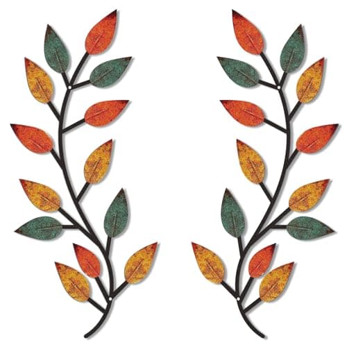 Zhengmy Vintage Brown Metal Tree Leaf Wall Decor for Living Room and Hallway Outdoor Decoration(2 Pieces)