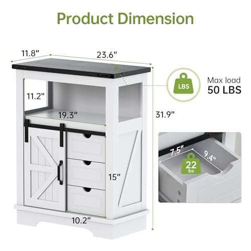 Real Relax Farmhouse Storage Cabinet for Bathroom and Living Room with Sliding Barn Door and 3 Drawers
| Real Relax Fre