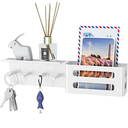 MKO Mail Organizer Key Holder for Wall, Gold, 6 Key Hooks Wall Mount Adhesive Tray Hallway Organizer