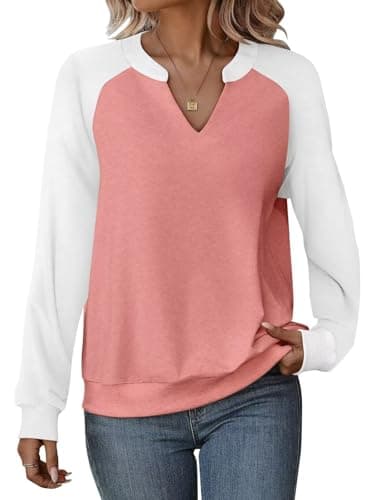 EADINVE Women Casual Long Sleeve V Neck Sweatshirts Cute Loose Fit Lightweight Pullover Tops for Comfortable Everyday We