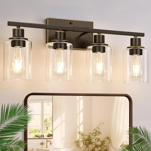 4-Light Bathroom Light Fixtures, Matte Black Modern Vanity Lights for Bathroom Mirror Living Room Cabinet Bedroom Porch