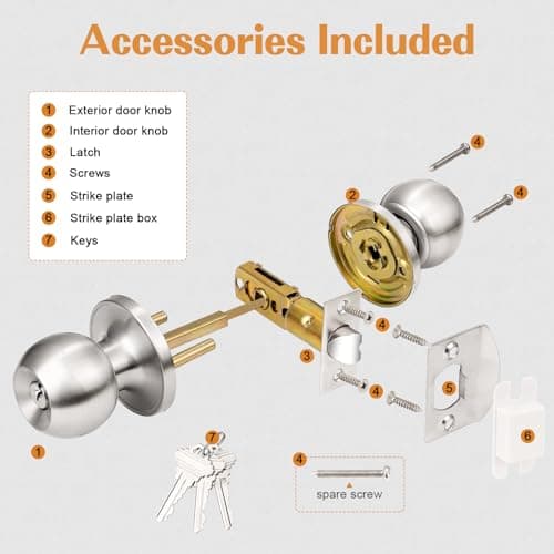 Probrico Brushed Nickel 10 Pack Keyed Alike Entry Knobs with Keys for Single Cylinder Door Lock, Ideal for Home Use