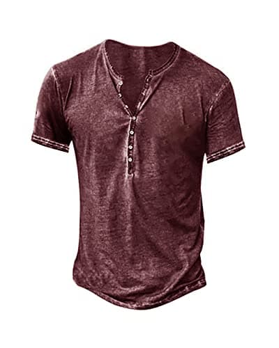Beautyshow Mens Distressed Henley Shirts Casual Button Down for Men Retro Short Sleeve Tee Shirts