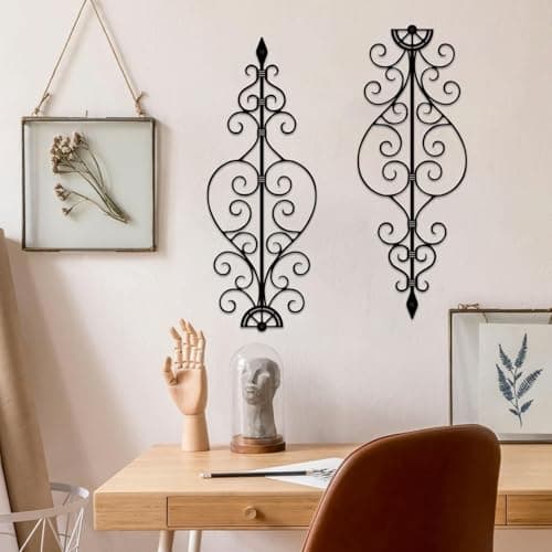 Ruelen Metal Scroll Wall Decor Rustic Iron Wall Medallion for Home Living Room Decor Small Traditional Metal Scroll ArtA