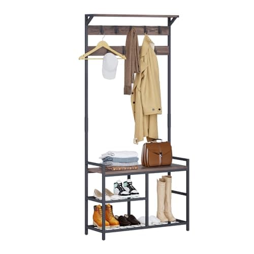 HOMEKOKO Entryway Storage Bench with Coat Rack, Wood Look Hall Tree (Black & Greige)  
HOMEKOKO Wood Look Entryway Stora