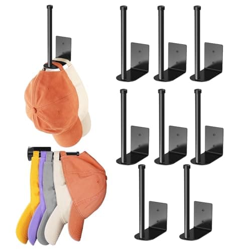 2 Pack Stainless Steel Hat Racks for Baseball Caps - Bedroom Closet Organizer (Black 6 in)
| Strong Adhesive Hat Hanger