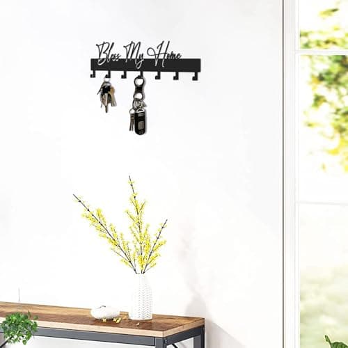 Exquisite Fashion Phrase Key Holder Wall Mount for Wall Decoration Office Living Room Black Metal Key Hanger with 7 Kook
