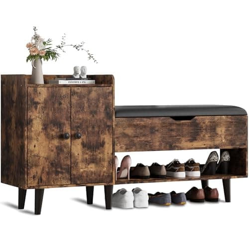50" Entryway Shoe Bench with Hidden Storage | Storage Bench with Shelf and Cabinet for Bedroom, Living Room, and Hallway