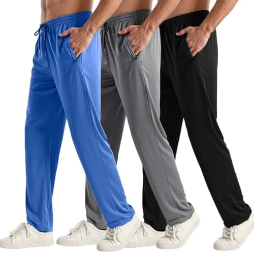 ZH 3PC Men's Breathable Zipper Mesh Jogger Pants - Comfortable for Sports & Casual Wear
