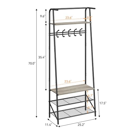 Hall Trees Entryway Bench with Storage (Grey+Black, 5 Hooks-25.2 in)  
Multifunctional Hallway Organizer with Wood Look