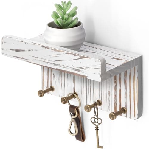 Rebee Vision Modern White Small Key Holder Wall Mount - Aesthetic Apartment Essentials for Farmhouse Living Room - Ideal