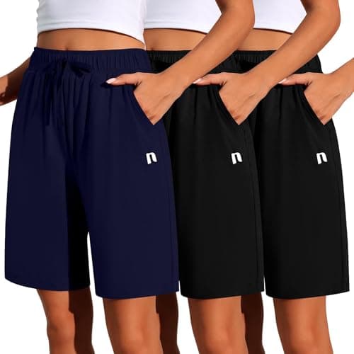 Neer 3 Pack Women's Quick Dry Drawstring High Waisted Bermuda Shorts with Pockets for Sports