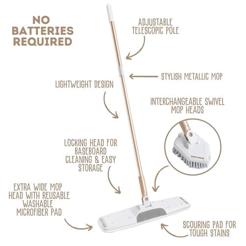 Quick Shine Ultimate Gold All-in-One 11 Pc Clean & Polish Mop Kit | No Batteries Needed | For All Floors Pro Cleaning