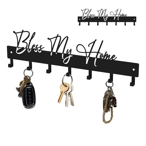 Exquisite Fashion Phrase Key Holder Wall Mount for Wall Decoration Office Living Room Black Metal Key Hanger with 7 Kook