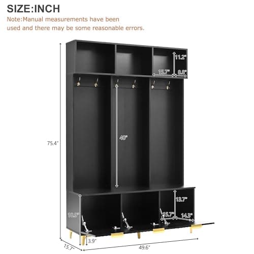 Merax Modern Large Storage Hall Tree with Bench, Multi-Functional with High Gloss Fluted Doors, Entryway Organizer with