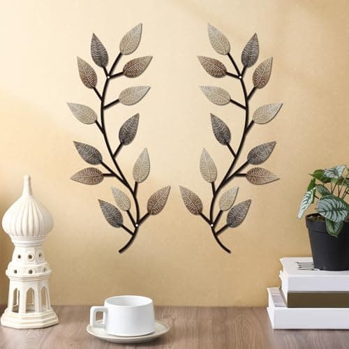 Zhengmy Vintage Brown Metal Tree Leaf Wall Decor for Living Room and Hallway Outdoor Decoration(2 Pieces)