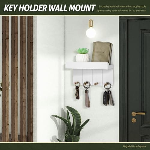 Rebee Vision Modern White Small Key Holder Wall Mount - Aesthetic Apartment Essentials for Farmhouse Living Room - Ideal