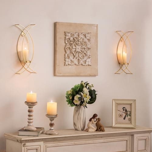 Modern Decorative Sconces Wall Decor Set of 2 Hurricane Candle Holder for Living Room Bedroom Bathroom Outdoor Golden Me