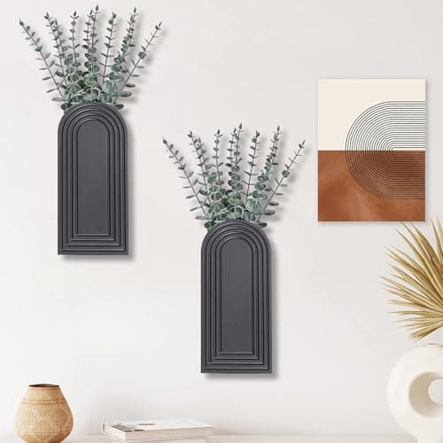 2 Pack Black Wooden Wall Vase Set for Modern Farmhouse & Boho Decor - Entryway, Hallway, Bathroom, Living Room, Dining R