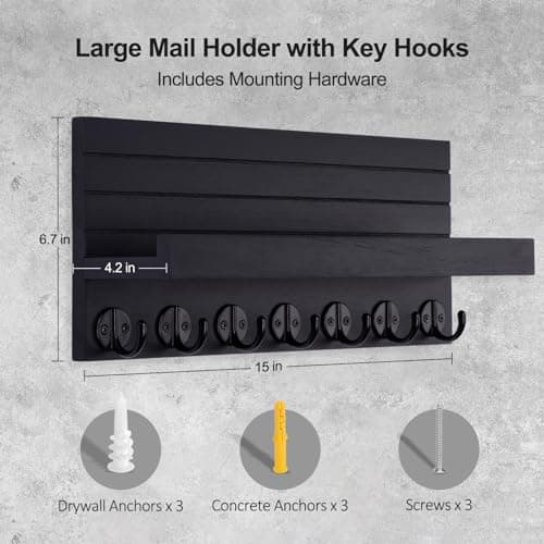 Entryway Key Holder Wall Mount with 7 Hooks for Sunglasses and Dog Leash
| Decorative Key and Mail Organizer Wall Mount