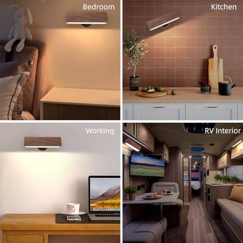 Wireless Dimmable Battery Operated Led Wall Sconces 2 Pack for Bedroom (Black Walnut)  
Rechargeable 3 Color Temperature