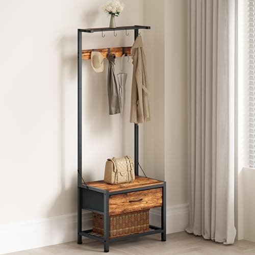 LUMTOK Multi-Purpose Hall Tree Organizer for Living Room and Bedroom (Rustic Brown)
| LUMTOK Hall Tree with Bench and S