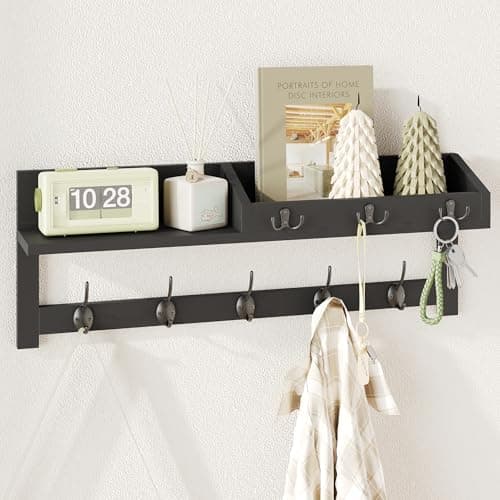 AMBIRD Entryway Wood Shelf With 5 Dual Hooks - 26.57-Inch Wall Hanging Shelf for Coat Storage (White)  
Entryway Wood Or