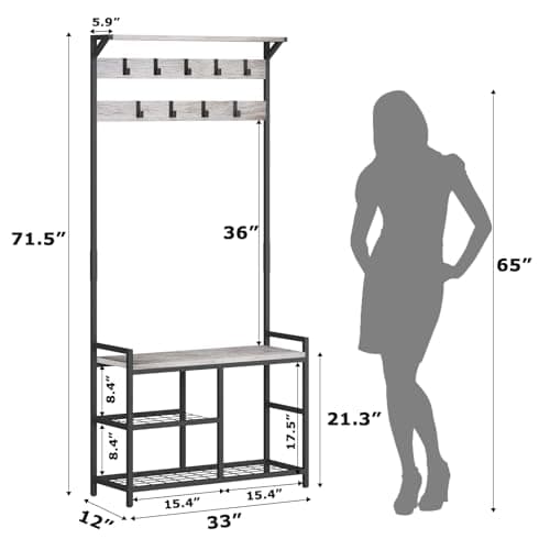 HOMEKOKO Entryway Storage Bench with Coat Rack, Wood Look Hall Tree (Black & Greige)  
HOMEKOKO Wood Look Entryway Stora