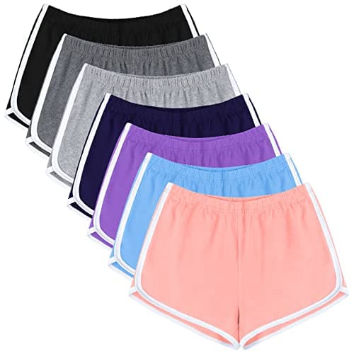 URATOT 7 Pack Cotton Shorts for Women: Athletic Gym and Yoga Shorts with Dolphin Booty Design