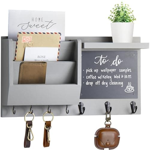 Wall Mount Key Holder Organizer - Decorative Hanging Rack with Hooks for Home Entry Living Room Storage