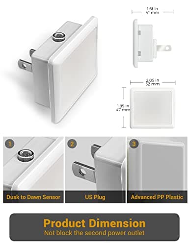 JandCase 2 Pack Night Lights for Bathroom and Hallway, Dusk-to-Dawn Sensor, Soft White LED 3000K