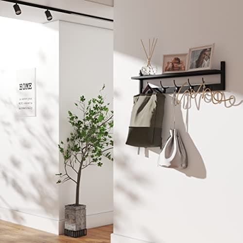 BAMEOS Black Wall-Mounted Shelf with Hooks for Bathroom and Living Room
| BAMEOS 28.9 Inch Black Entryway Hanging Shelf