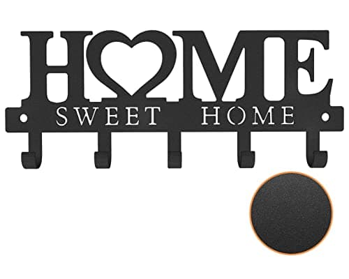 WIPHANY Sweet Home Key Holder Wall Mounted Black Metal Decorative Key Rack for Entryway Home Design Hangers