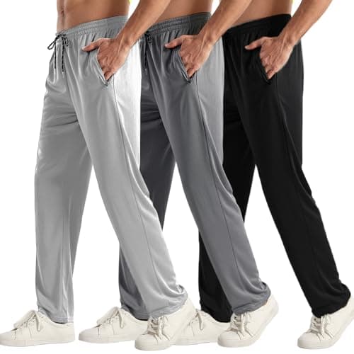 ZH 3PC Men's Breathable Zipper Mesh Jogger Pants - Comfortable for Sports & Casual Wear